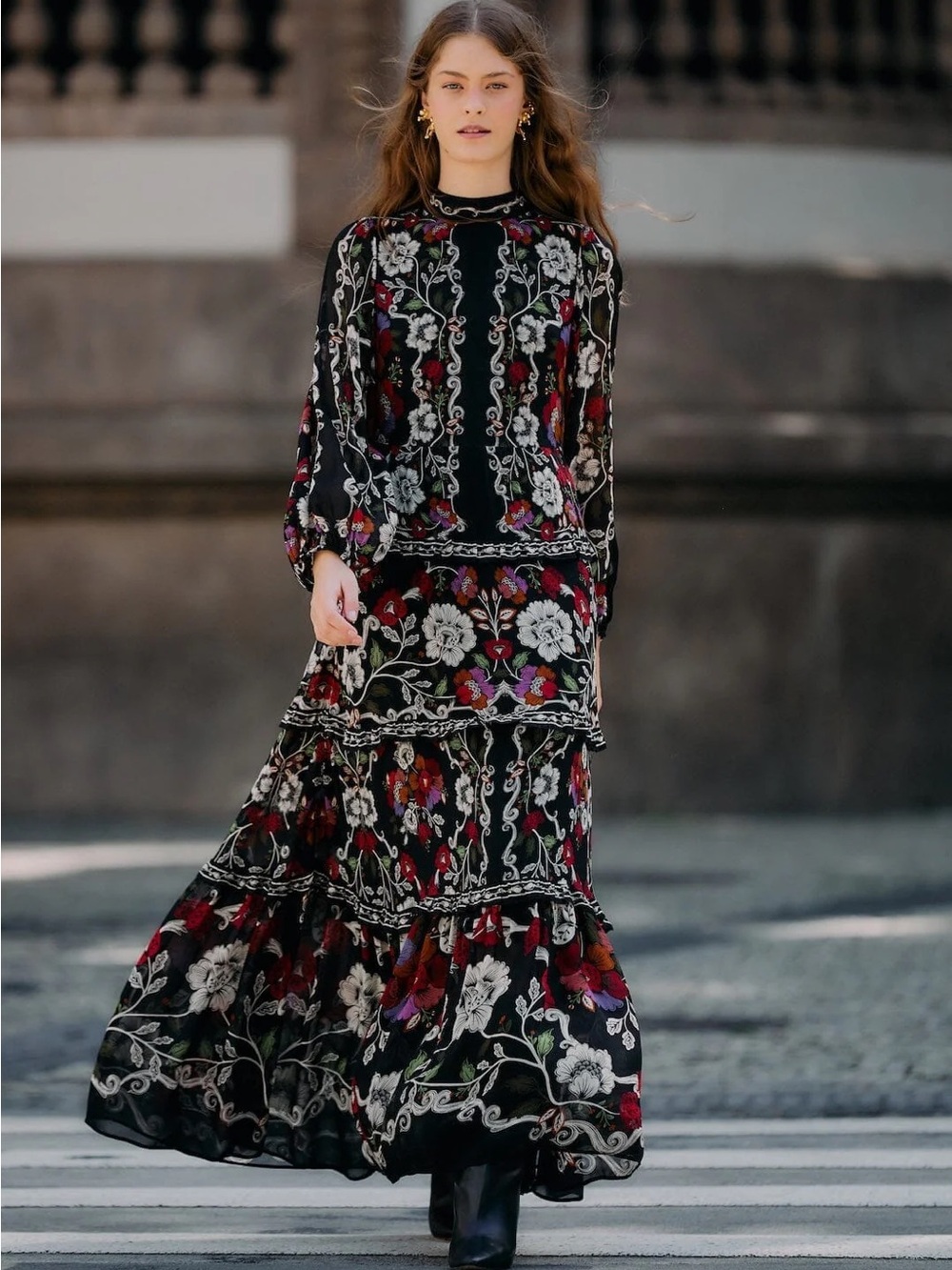 The Black Rococo Flowers Ruffled Maxi Dress by FARM Rio